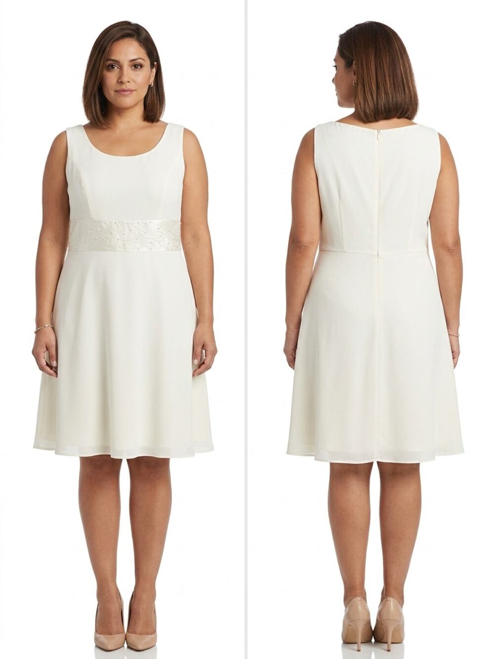 Danny & Nicole Ivory Beaded Waist Sleeveless A-Line Dress Women Size 16